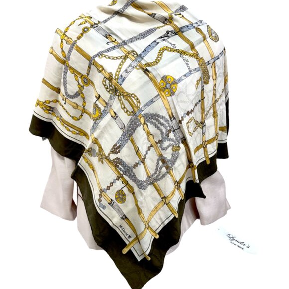 Mcdavid Accessories - Antique McDavid Haute Joaillerie 100% Silk Scarf Satin 34" Ivery olive Gold(22